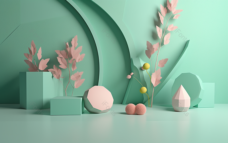 c4d春季展台场景绿色系简约纯色背景素材,插画/手绘图,插画/手绘图库,插画/手绘图下载,插画/手绘